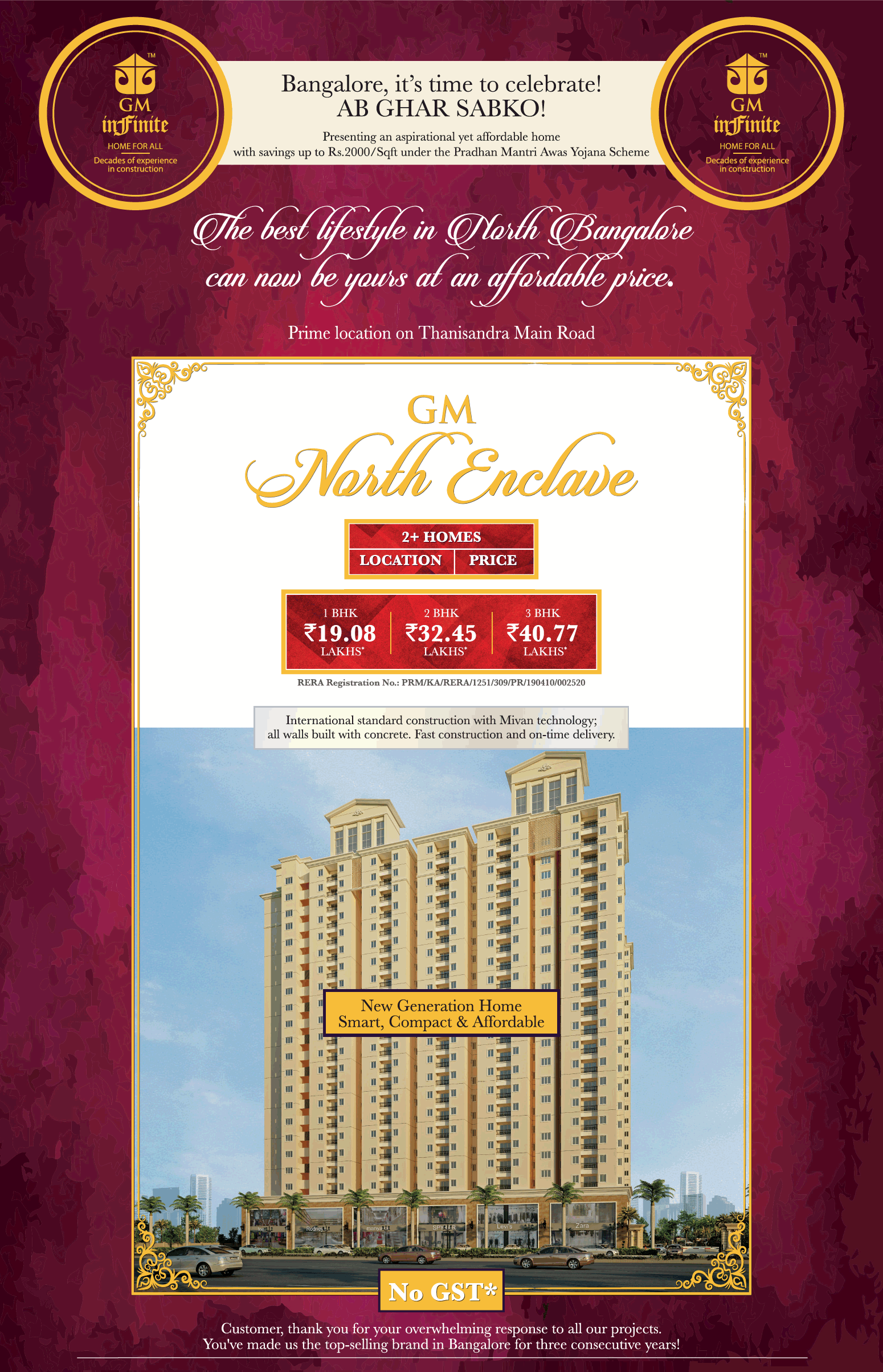 Avail new generation homes smart, compact & affordable at GM Infinite North Enclave in Bangalore